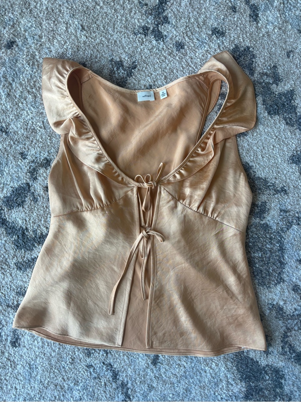 Wilfred Cream-Orange Satin Ruffle Tie-Front Women's Top